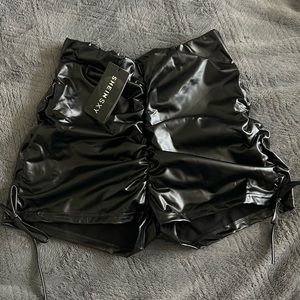 Ruched Leather Look Shorts